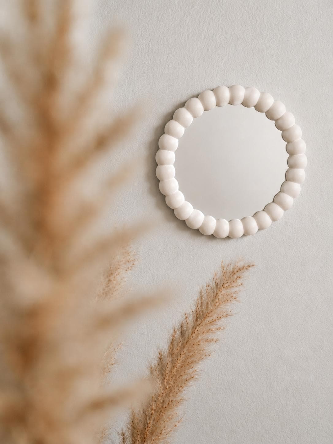 Handmade White Beaded Scalloped Mirror