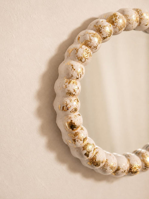 White & Gold Beaded Mirror